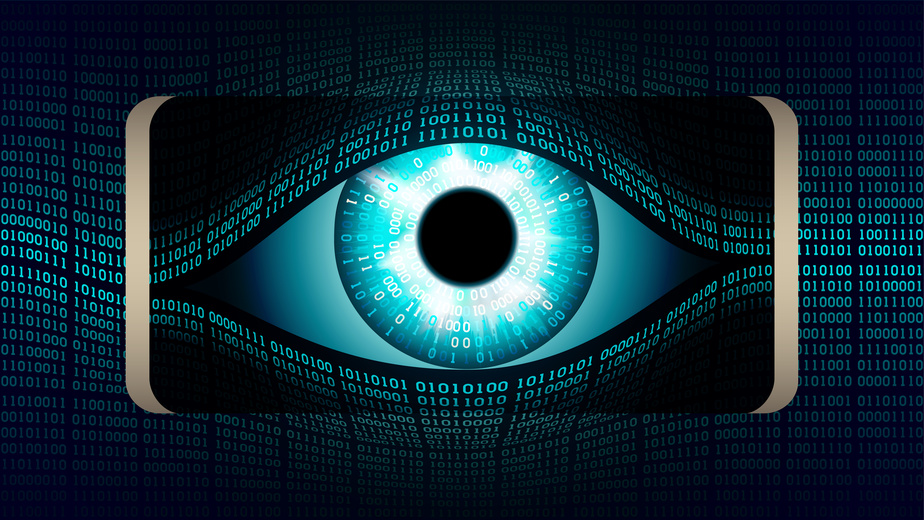 The all-seeing eye of Big brother in your smartphone, concept of permanent global covert surveillance using mobile devices, security of computer systems and networks, privacy